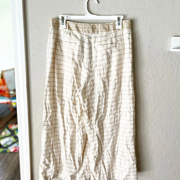 Anthropologie Pants Women's 6 Elevenses Windowpane Culottes Linen Blend Coastal - Picture 4 of 11